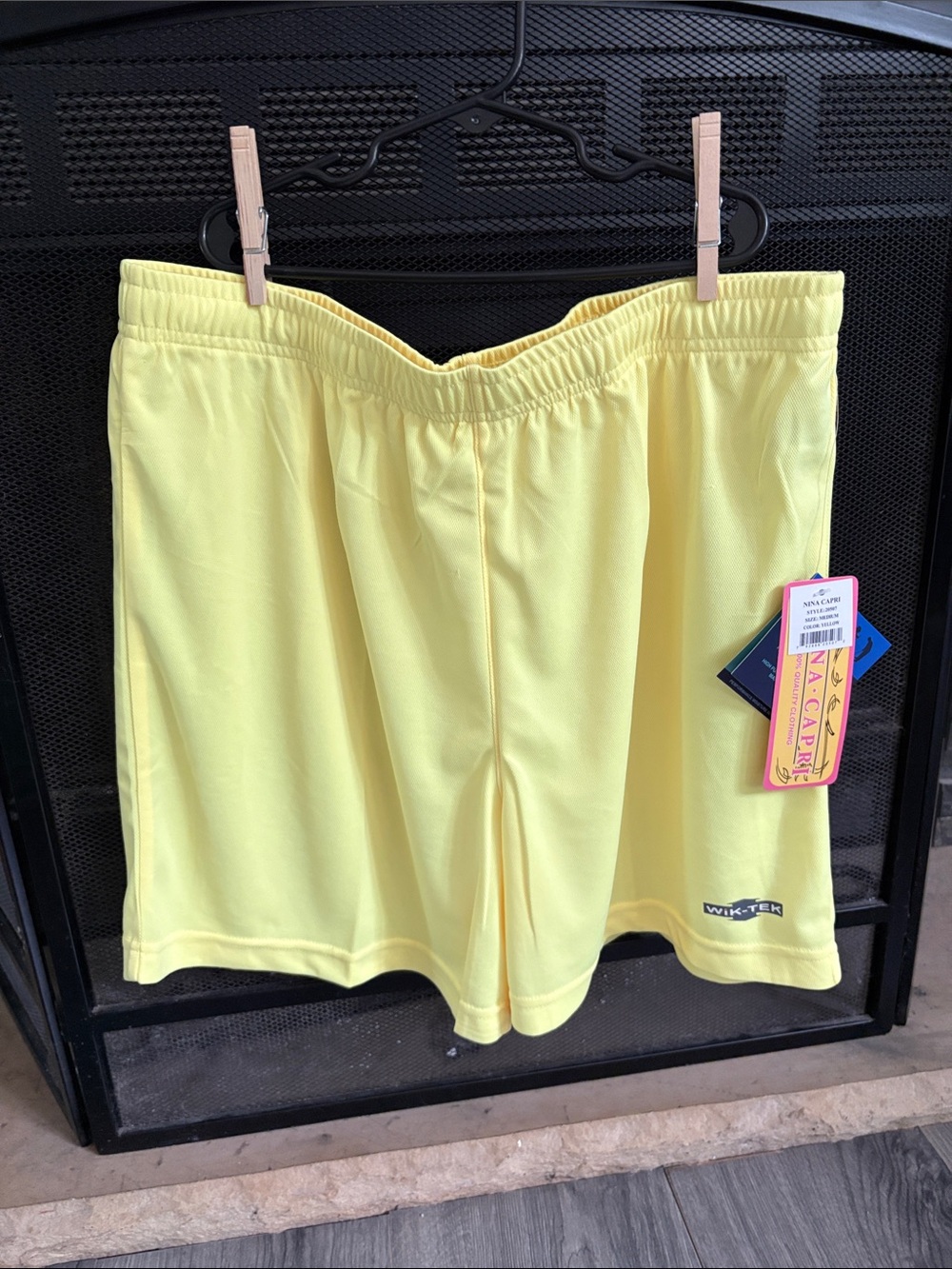 Nina Capri Bright Yellow Athletic Shorts with Brand Tag